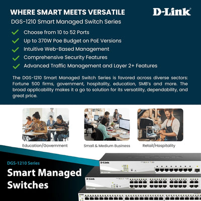 D-Link DGS-1210-10 10-Port Gigabit Smart Switch (8 x 10/100/1000 Mbit/s Base-T-Ports, 2 x 100/1000 M