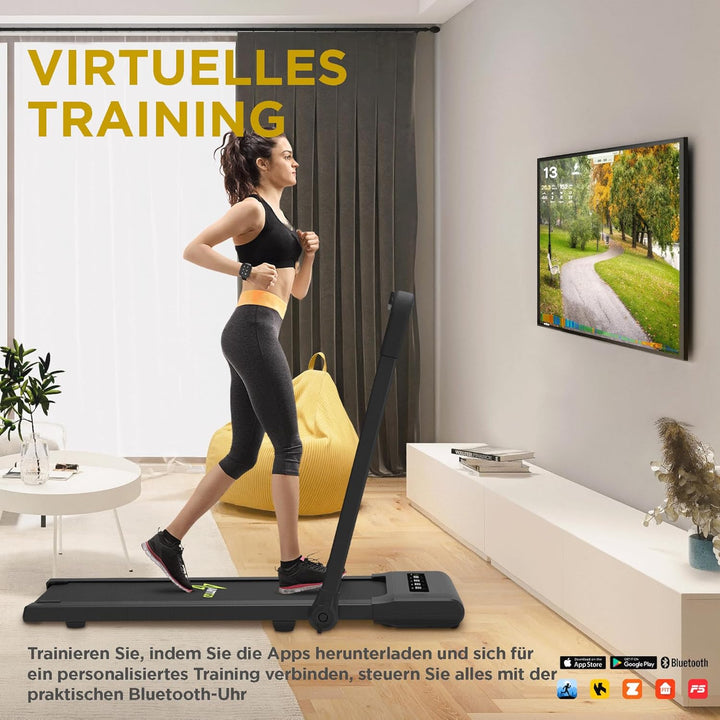 ArtGo GIOTTO 2-in-1 Elektrisches Laufband, 11 cm Dicke, 10 km/h, App KINOMAP ZWIFT BITGYM, Fernbedie