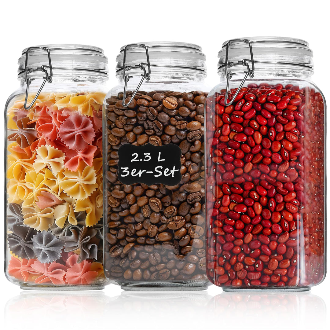 ComSaf Einmachgläser mit Bügelverschluss 2,3 L 3er Set, grosse Vorratsgläser 2300 mL x 3, 2300 mL x