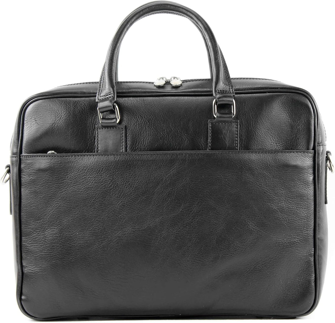 modamoda de A004 Herren Unisex Leder Reisetasche Laptop Aktentasche DIN A4 handmade in Italy Schwarz