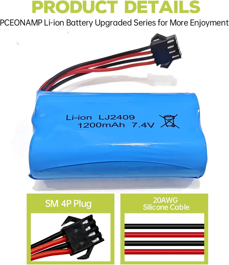 2PCS 7.4V 1200mah SM-4P Stecker Akku mit USB Ladekabel für EC08 RC Spielzeugauto Modell Geländefahrz