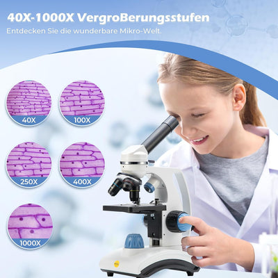 SW100 40X-1000X Vergrösserung Kinder Verbundmikroskop für Anfänger, Einsteiger Mikroskop mit drehbar
