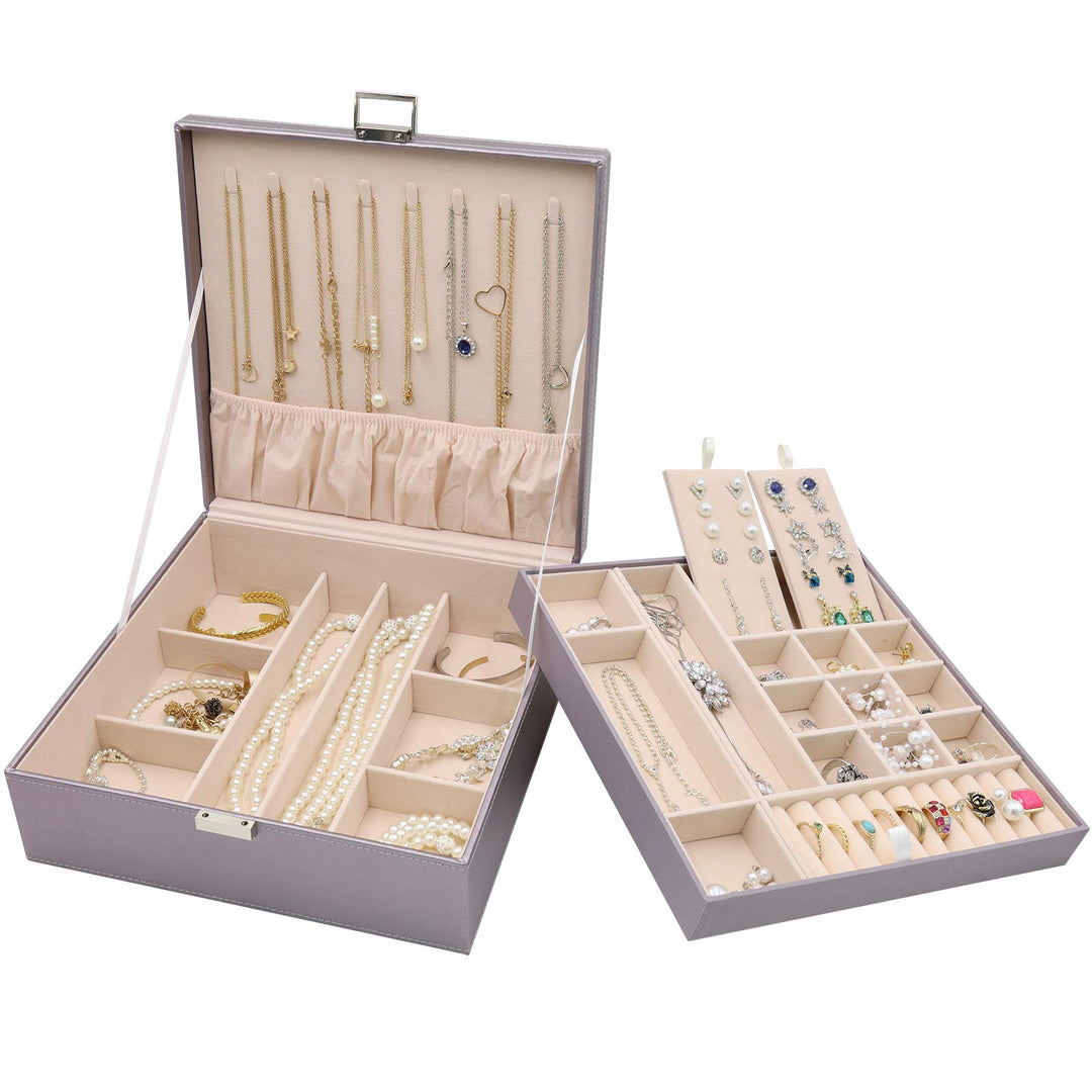 ProCase Schmuckschatulle Damen Leder, Schmuckkästchen mit 2 Ebenen Schmuckkasten Schmuckkoffer Schmu