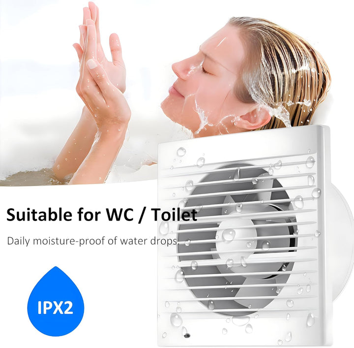 Moonjor 120mm Abluftventilator Küche, 160m³/h IPX2 Wasserdicht Badlüfter mit Rückstauklappe, 1m EU-N