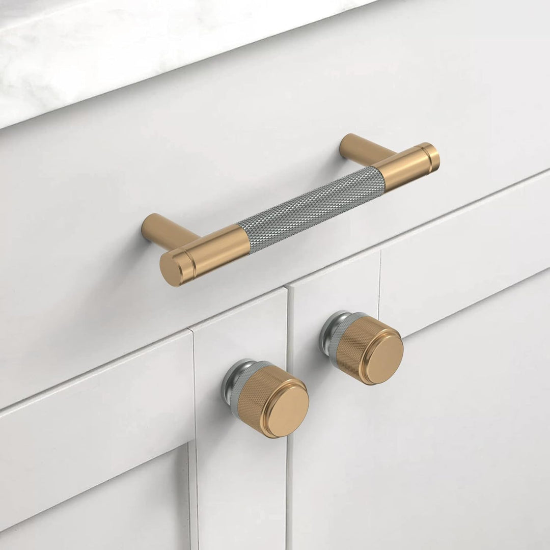 Amerdeco 10 Stück Gerändelte Schrankgriffe Goldgrau Griffe Möbel Möbelgriffe 96mm Lochabstand Türgri