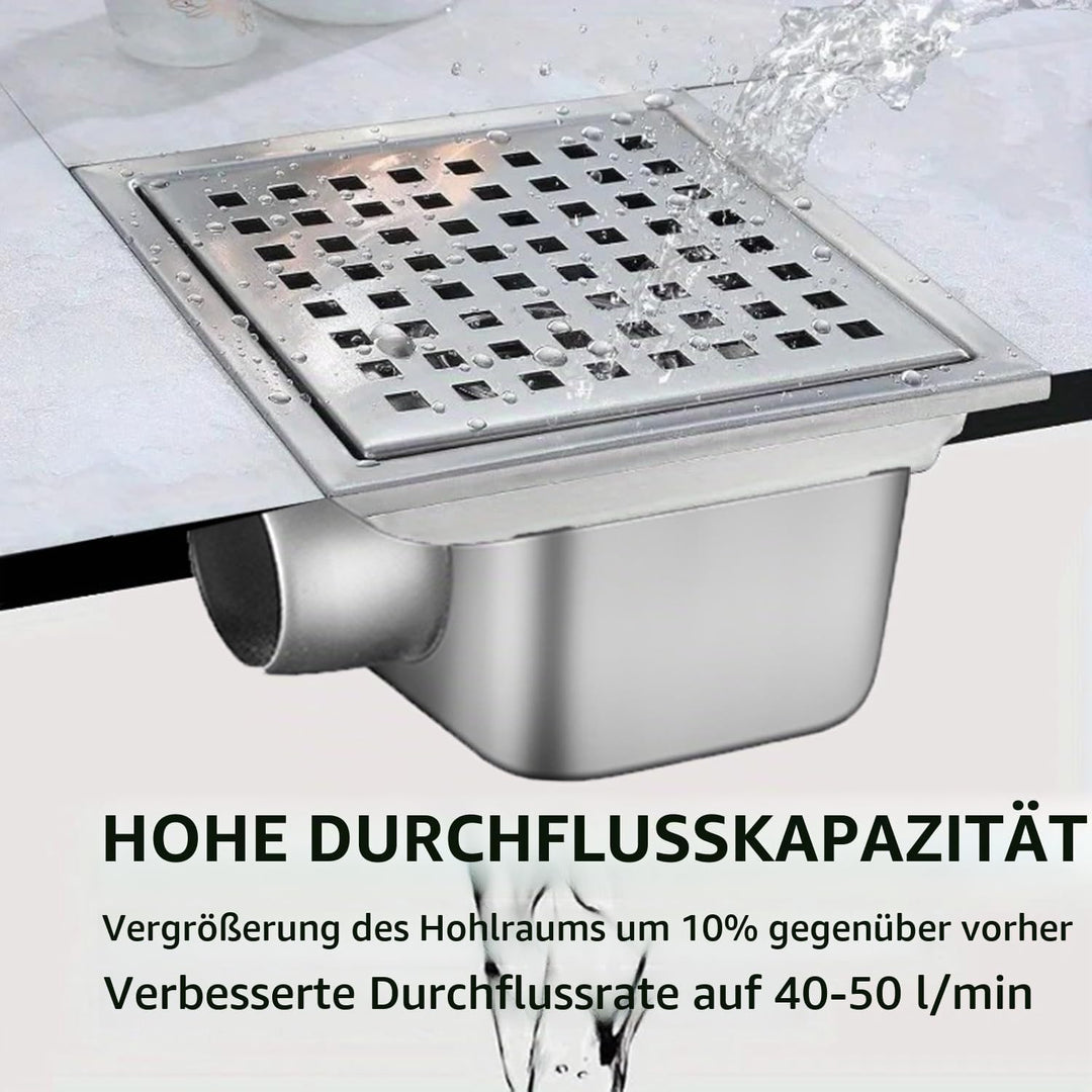 Bodenablauf Duschrinne Quadratisch Edelstahl,15x15cm,Bodenablauf Dusche Haarfilter 2 in 1 Befliesbar