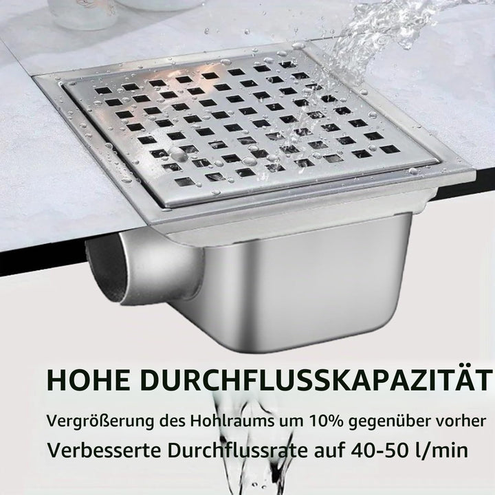Bodenablauf Duschrinne Quadratisch Edelstahl,15x15cm,Bodenablauf Dusche Haarfilter 2 in 1 Befliesbar