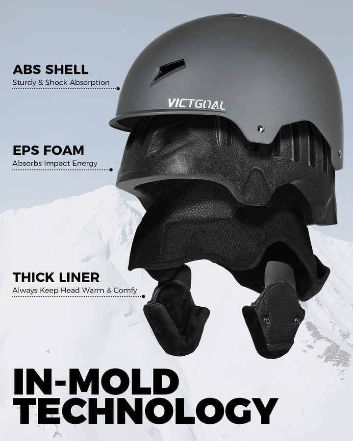 Victgoal Skihelm Herren Damen mit Warme Flusen-Ohrpolster, Gute Belüftung Sicherheits Snowboard Helm