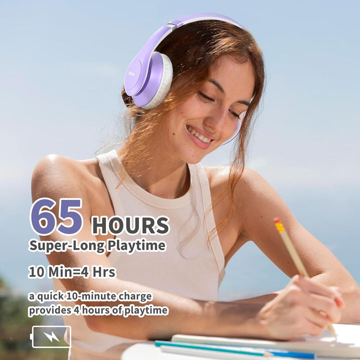 Uliptz Kabellose Bluetooth-Kopfhörer, 65 Stunden Spielzeit, 6 EQ-Soundmodi, HiFi-Stereo-Over-Ear-Kop