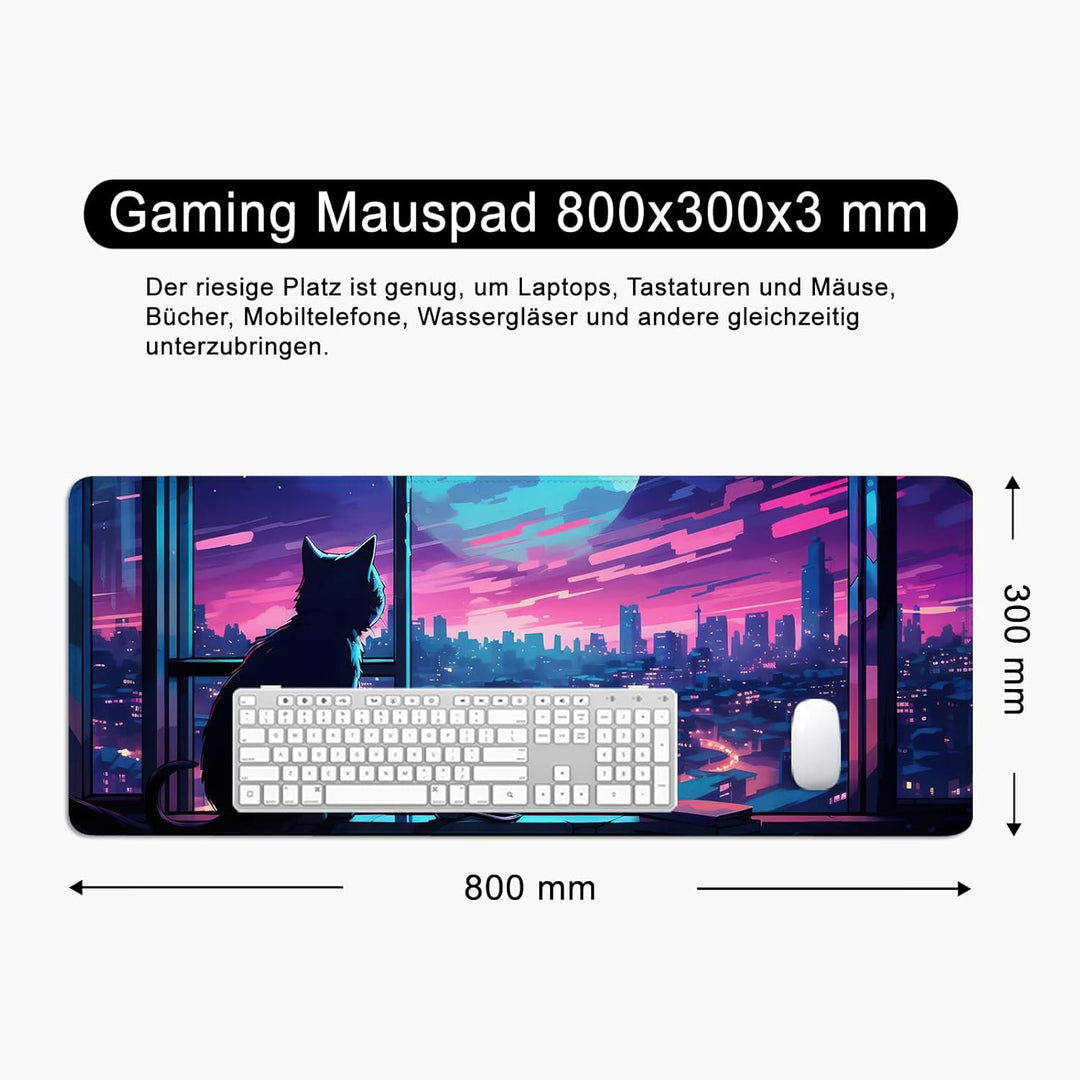 Mauspad Katzen Schreibtischunterlage Violett 80x30cm Mousepad XL Gross Mauspad Süss., Computer PC Ta