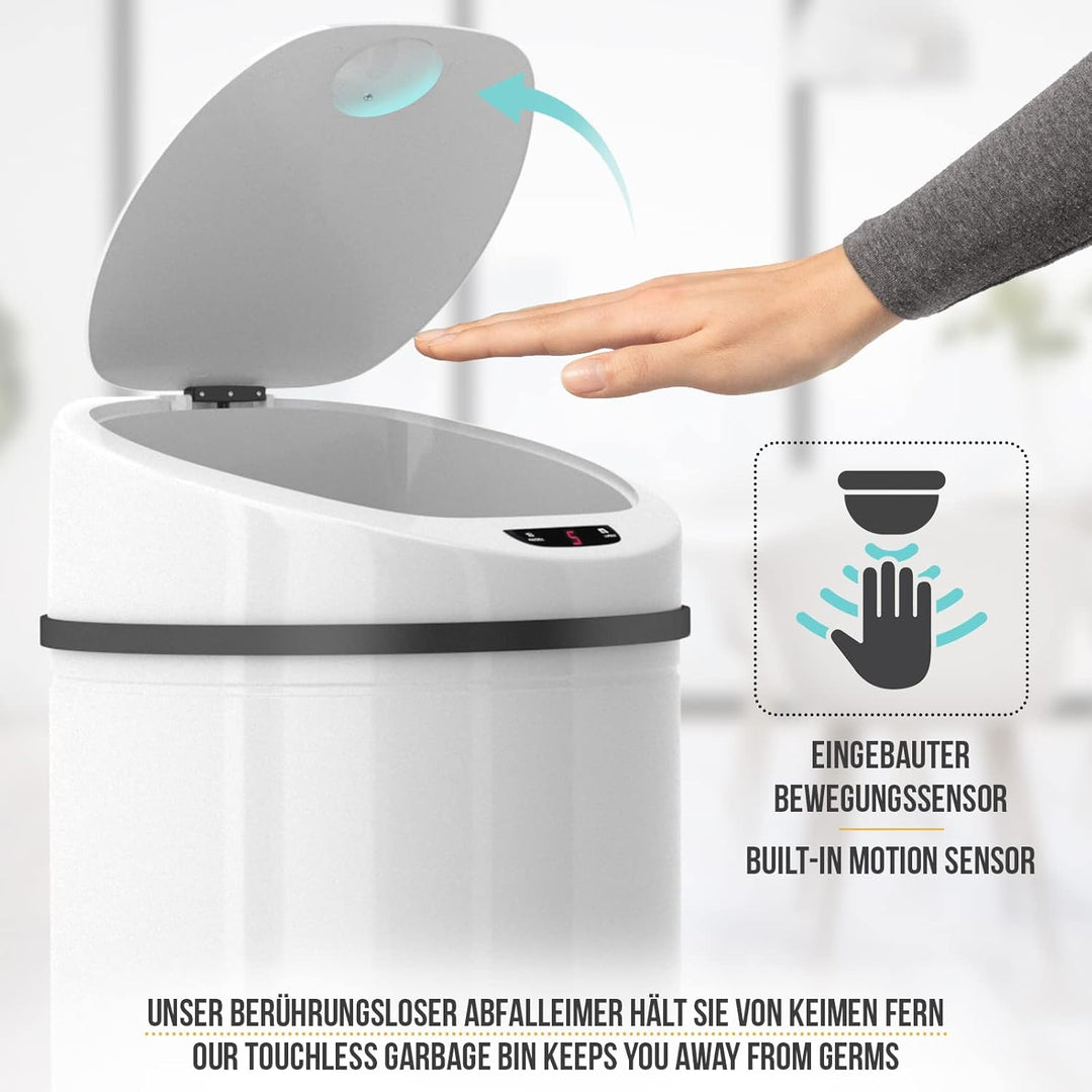 Jago® Mülleimer mit Sensor - 30/40/50/60L, Edelstahl/verzinkter Stahl, Rund, mit Klemmring, für Küch