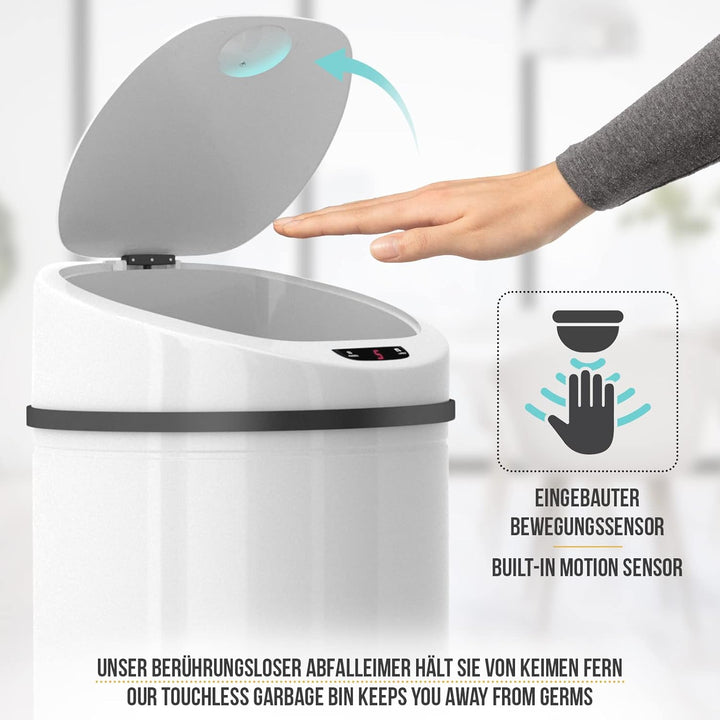 Jago® Mülleimer mit Sensor - 30/40/50/60L, Edelstahl/verzinkter Stahl, Rund, mit Klemmring, für Küch