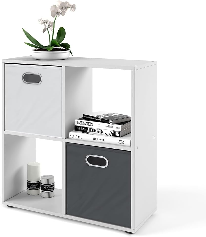 VICCO Bücherregal Tetra 4 Fächer Raumteiler Standregal Aktenregal Aufbewahrung (Weiss) Weiss 72x73x2