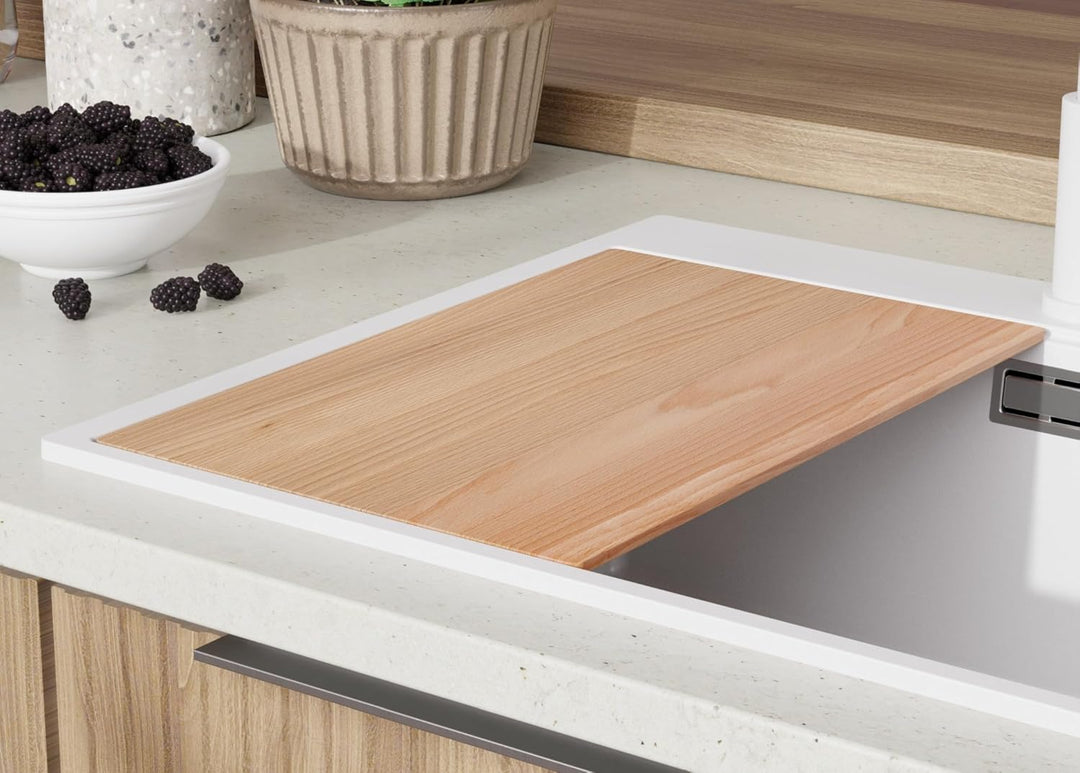PRIMAGRAN Granitspüle Weiss 58x50cm, Spülbecken 1 Becken + Ablauf-Set + Küchenarmatur 32x20cm, Küche