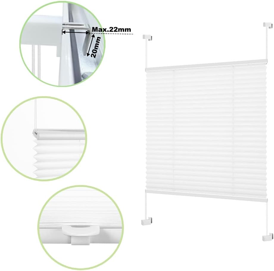 Eurohome Plissee Weiss 105x120cm klemmfix ohne Bohren Easyfix für Fenster und Türen B105 x H120 cm W