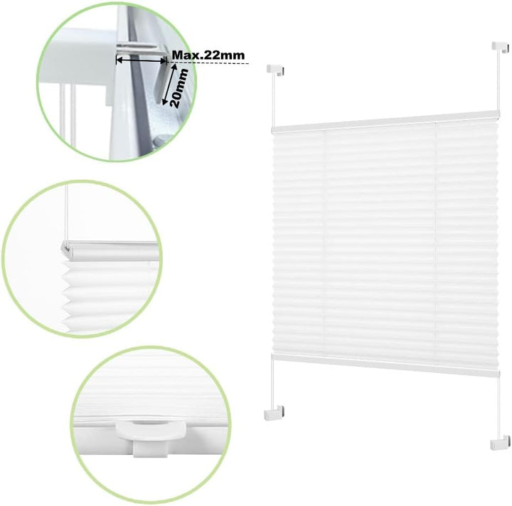 Eurohome Plissee Weiss 105x120cm klemmfix ohne Bohren Easyfix für Fenster und Türen B105 x H120 cm W