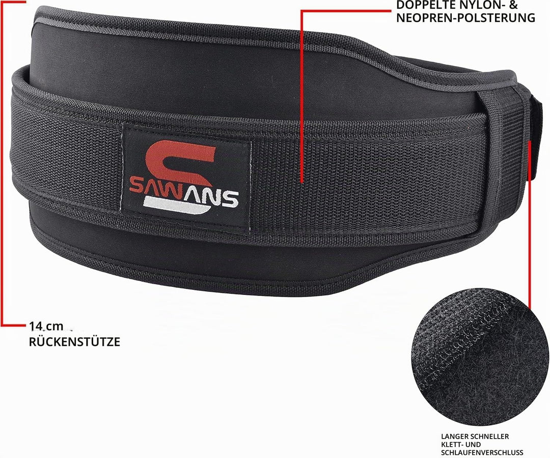 Gewichthebergürtel Neopren 14cm Mit Dual Widerstand für Kniebeugen M Schwarz, M Schwarz