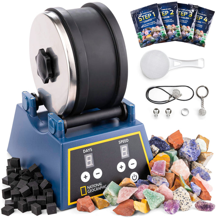 National Geographic Steintrommel-Set - Extra grosse 1,36 kg Kapazität, 1,36 kg ungeschliffene Edelst