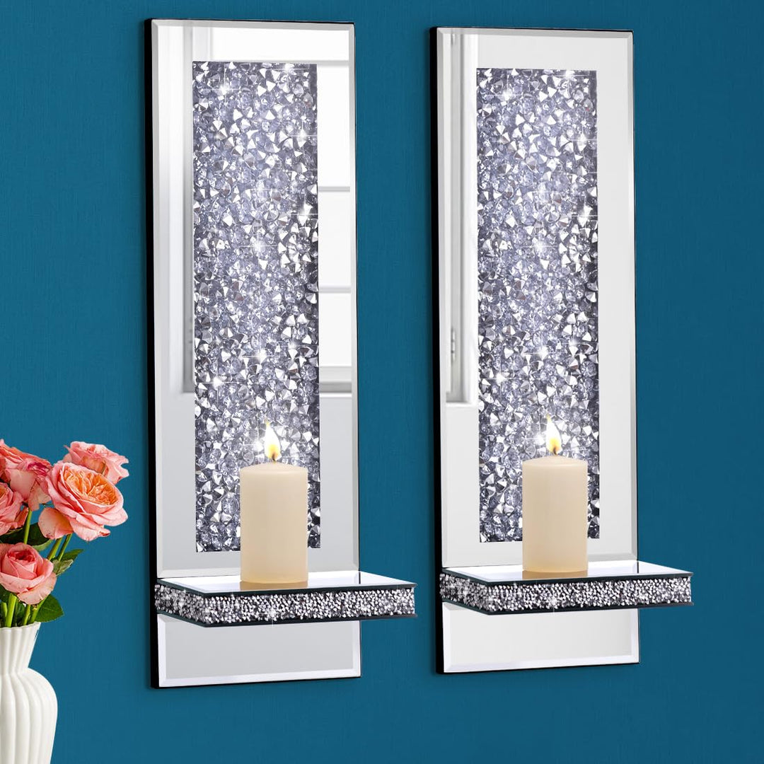 Aeveco Crystal Crush Diamond verspiegelte Kerzenleuchter, silberfarben, Wandkerzenhalter, 2er-Set, W