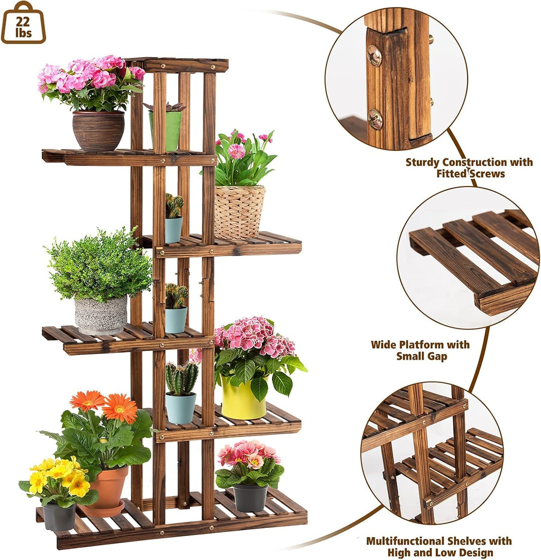 GIANTEX Blumenregal aus Massivholz, Blumenständer mit 6 Ebenen, stehendes Pflanzenregal Gartenregal,