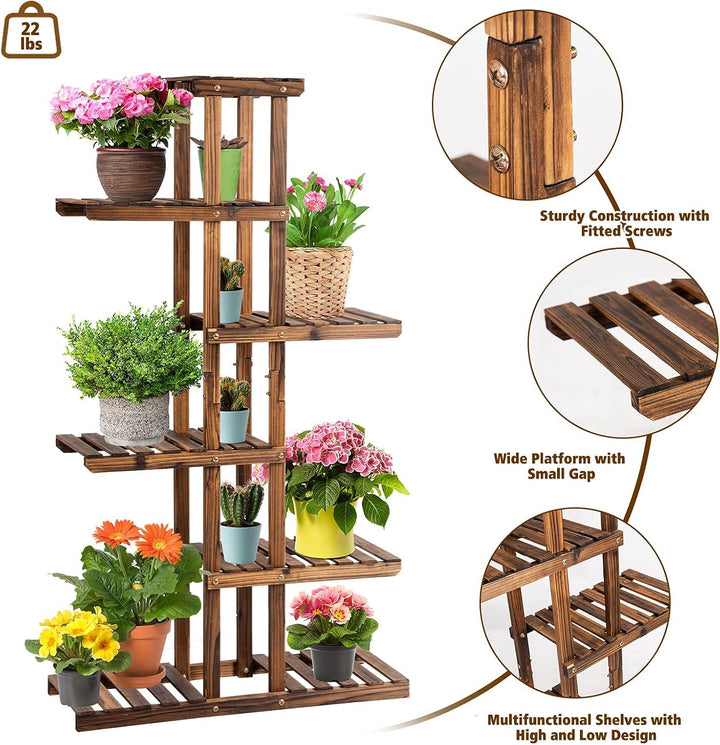 GIANTEX Blumenregal aus Massivholz, Blumenständer mit 6 Ebenen, stehendes Pflanzenregal Gartenregal,