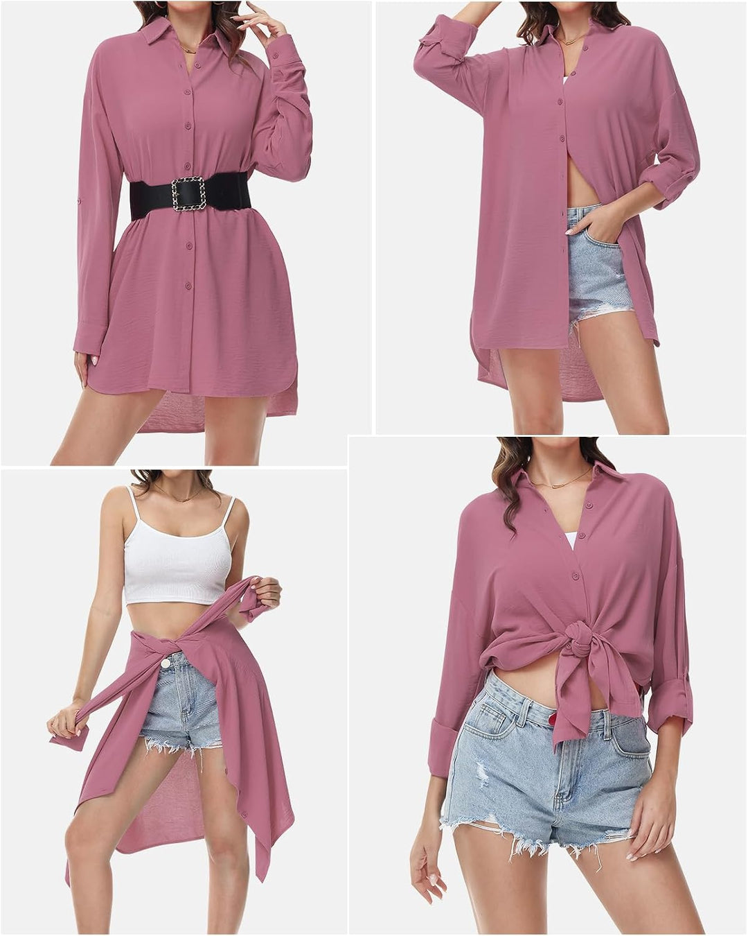 Tanmolo Damen Bluse V-Ausschnitt Hemdbluse Langarm Lässiges Hemd zum Knöpfen Langarmshirt Casual Obe