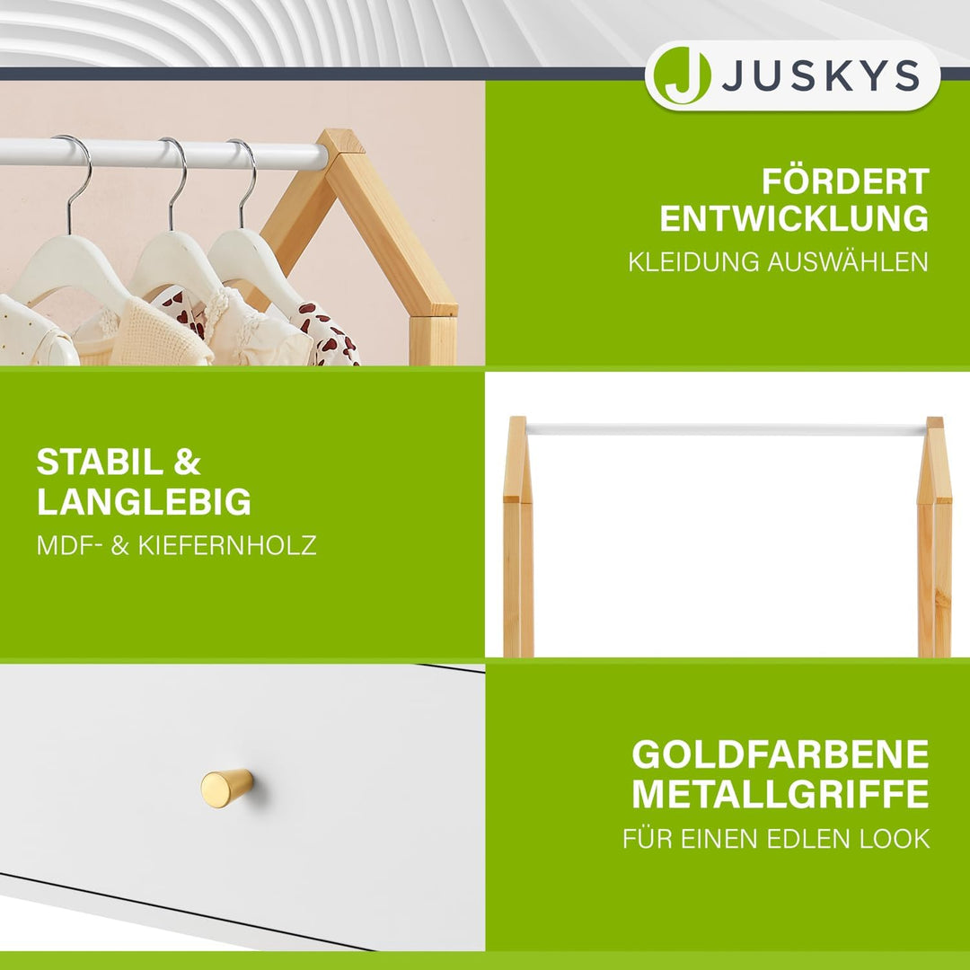 Juskys Kinder Kleiderständer Filla - grosse Schublade, Kleiderstange, offener Ständer - Kindergarder