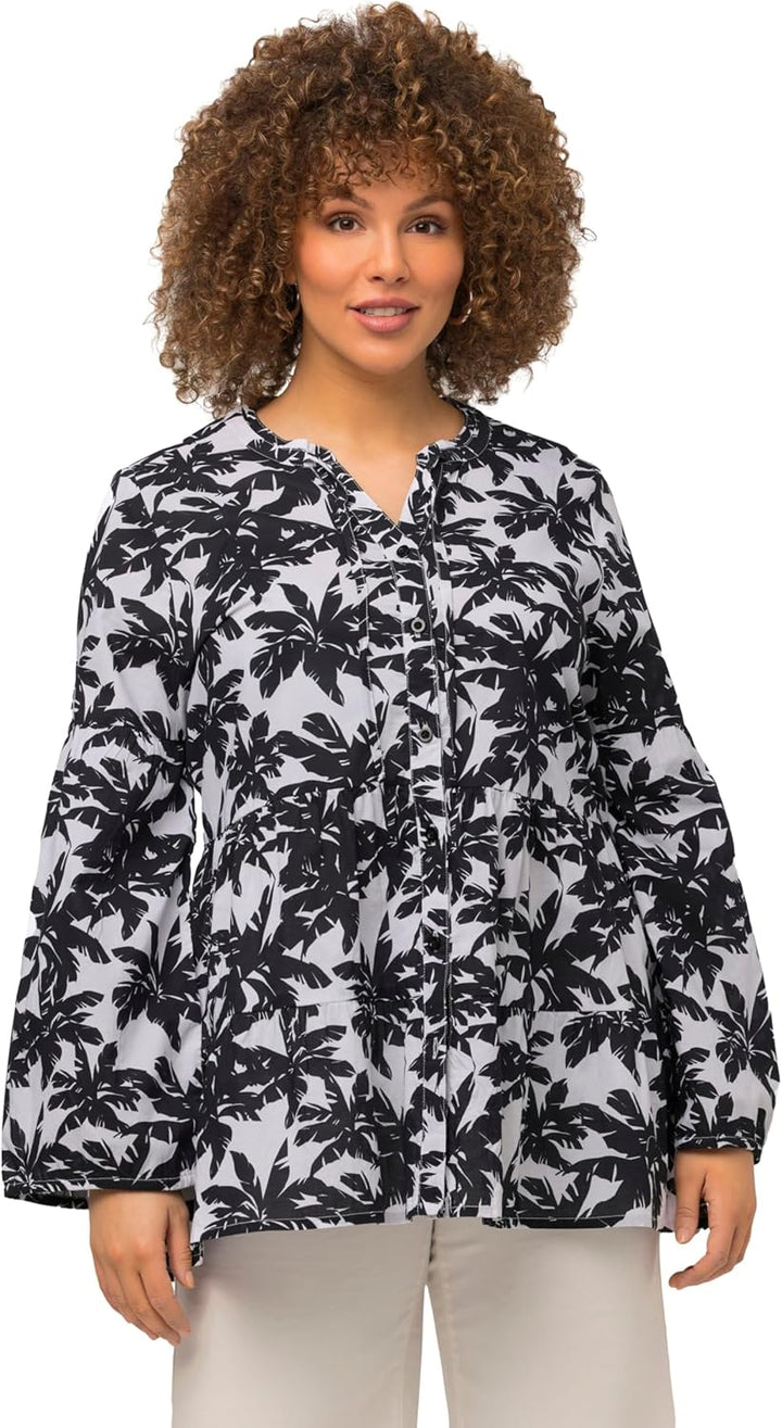 Ulla Popken Damen grosse Grössen Übergrössen Plus Size Tunika, Palmen, A-Linie, Volants, Rundhals, L