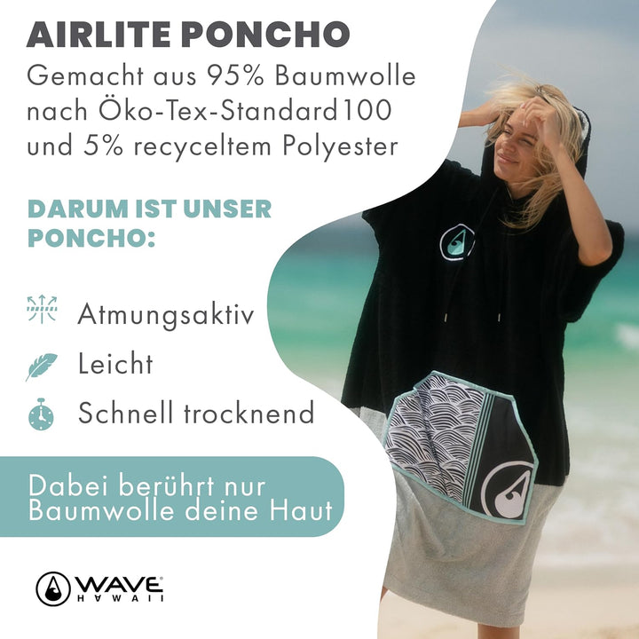 WAVE HAWAII Poncho Moledo Surfponcho 95% Baumwolle Badeponcho für Körpergrössen von 175-205 cm Umkle