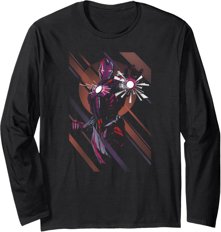 Marvel Iron Man Dark Retro Striped Portrait Langarmshirt