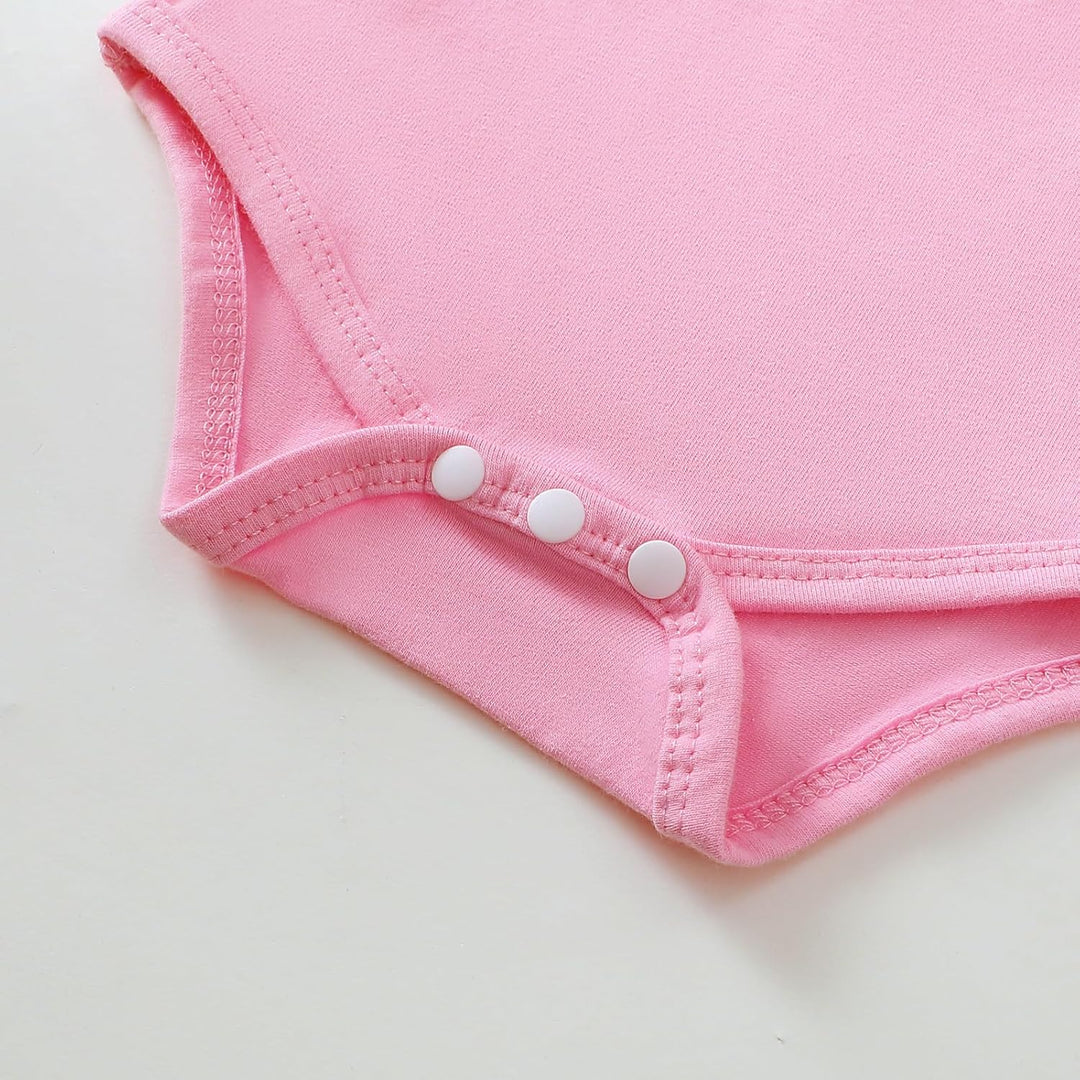 Baby Outfits für Mädchen mit Herz Print kurzärmelig Strampler Hosenträgerrock Bären Kleid Schleife S