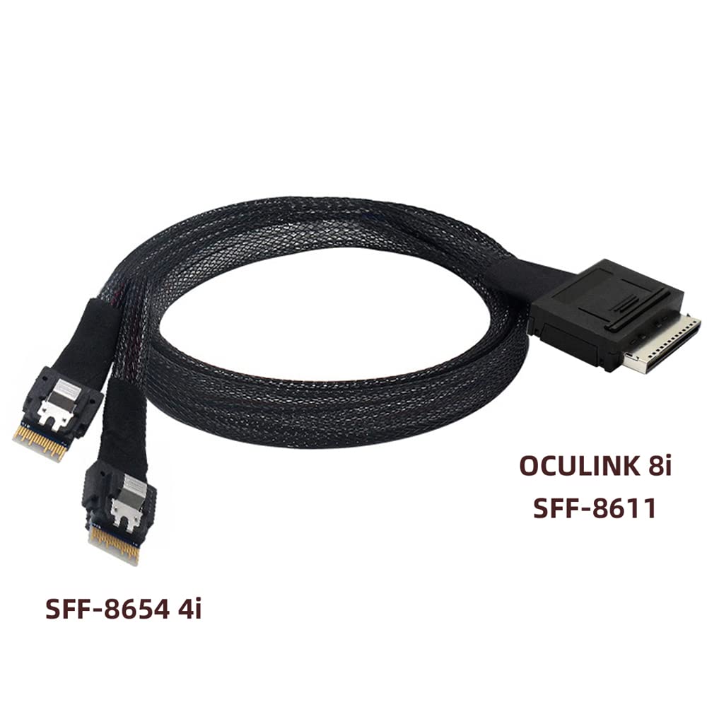 cablecc 50cm OCuLink PCIe PCI-Express SFF-8611 8x 8-Lane auf Dual SFF-8654 Slimline 4x SSD Daten Akt
