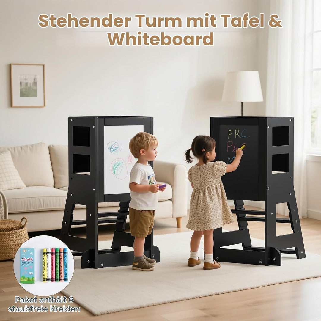 KIDINIX Kinder Lernturm ab 1 Jahr, für Küche und Bad,Schwarz, Schwarz