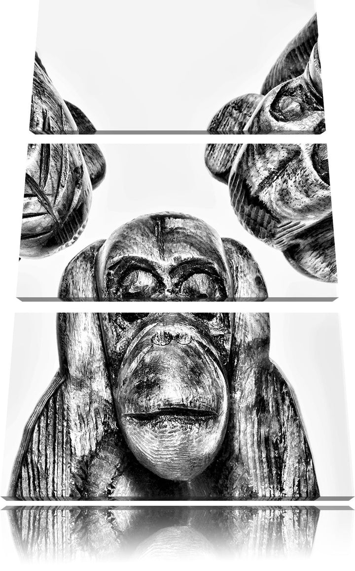 Pixxprint Monocrome, Nichts hören, Nichts sehen, Nichts Sagen, Skelette 3-Teiler Leinwandbild 120x80