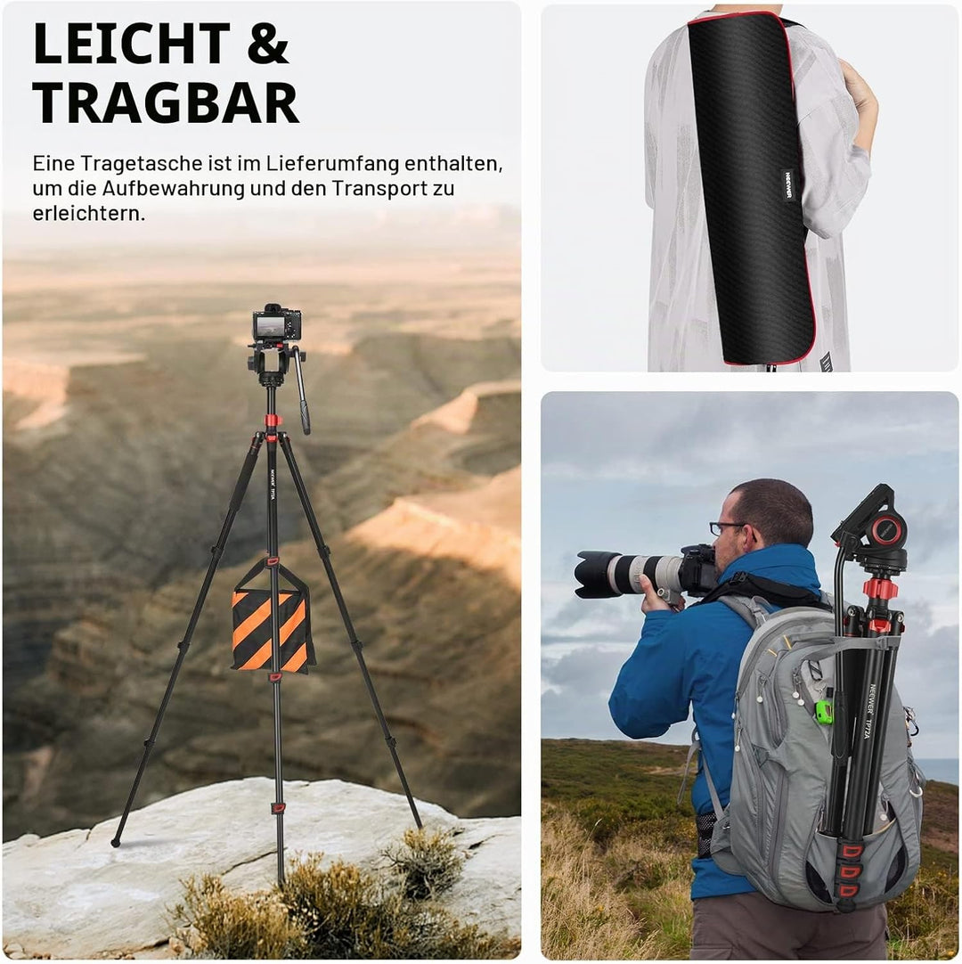NEEWER 72" Fluidkopf Video Einbeinstativ, Schnellwechselplatte kompatibel mit DJI RS Gimbal, 360° Sc
