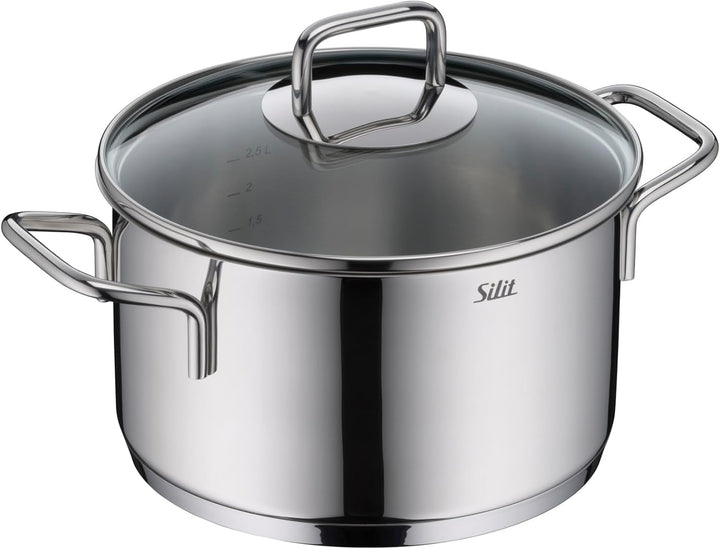 Silit Extra Cook, Kochtopf 20 cm mit Glasdeckel, Innenskalierung, breiter Schüttrand, hochwertiger s