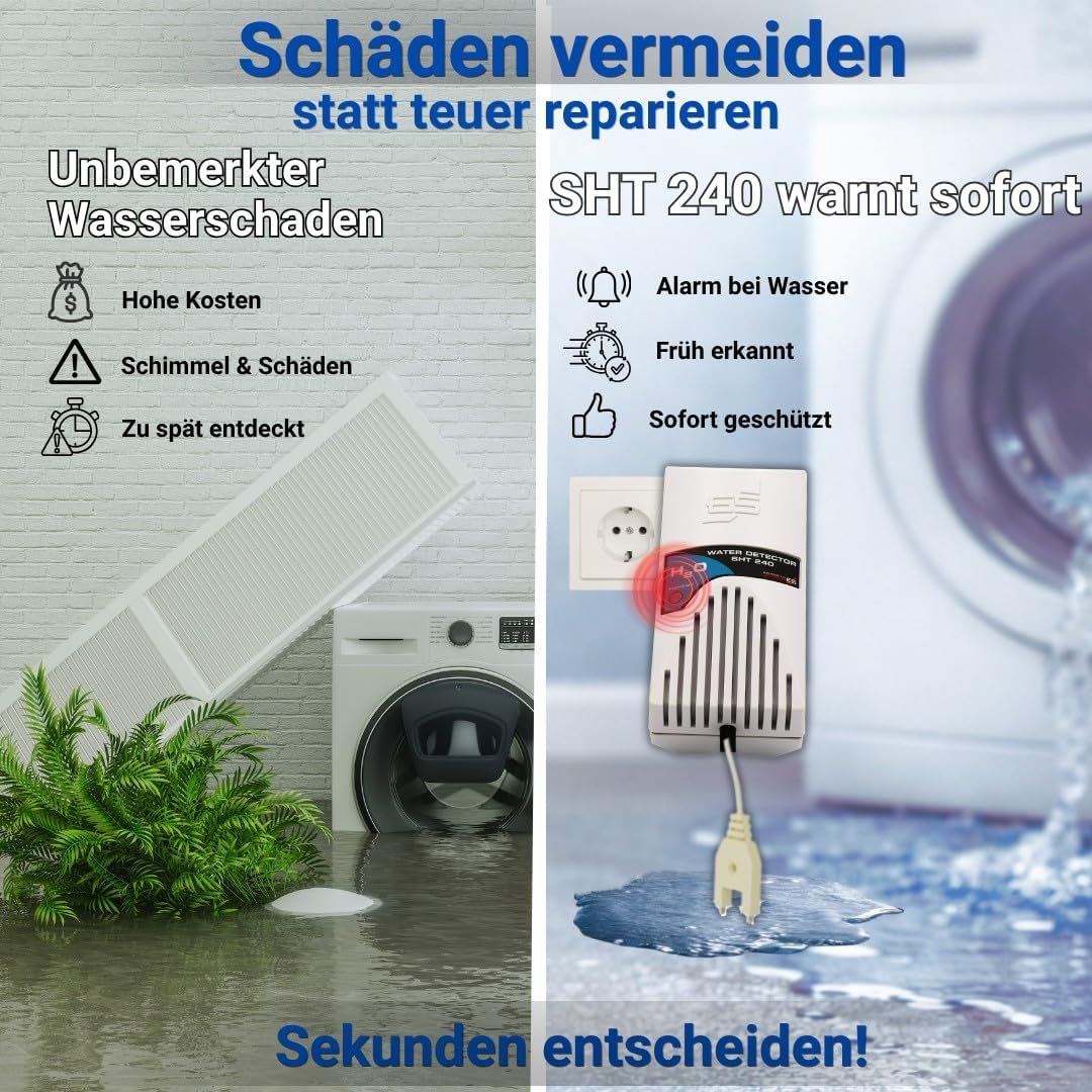 Schabus 300240 Wassermelder mit externem Sensor, netzbetrieben