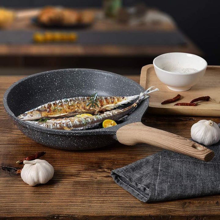 ZUOFENG Antihaft Pfanne Bratpfanne mit Deckel Beschichtet 24cm, Granit Pfannen Nonstick Frying Pan,