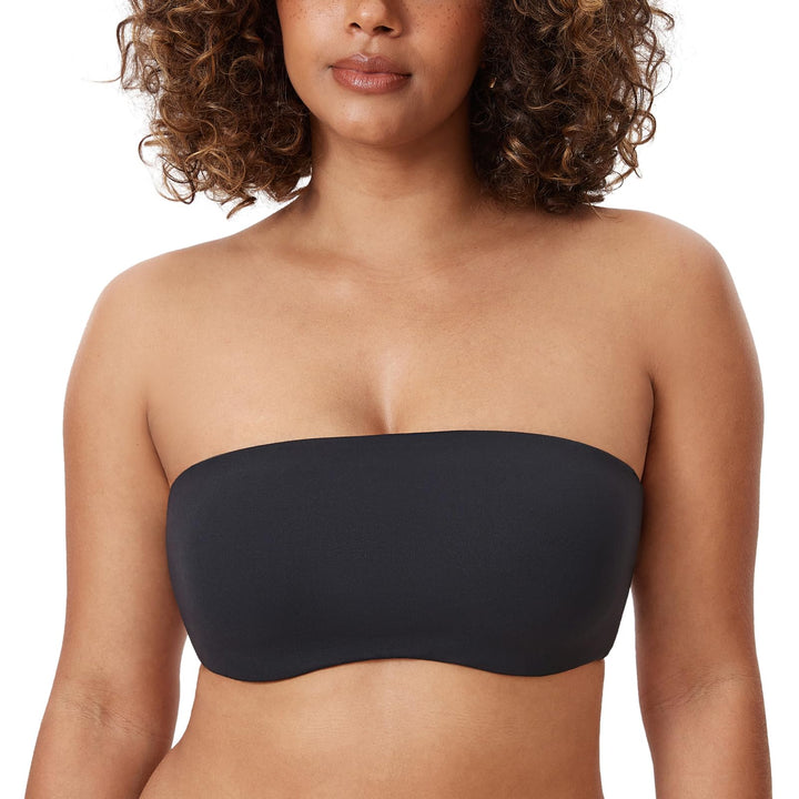 DELIMIRA Damen Trägerloser Bandeau BH Grosse Grössen Ungefüttert BHS mit Bügel und Abnehmbaren Träge