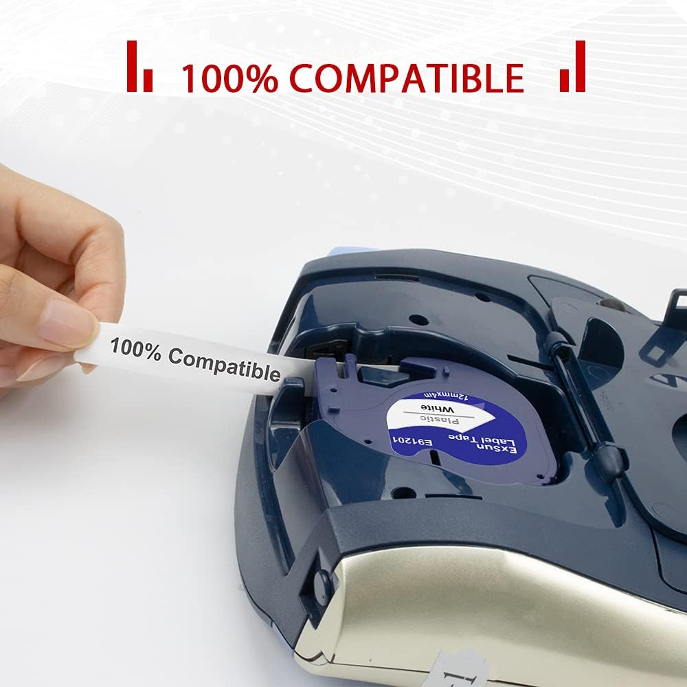6x Kompatibel Letratag Plastic Bänder mit Dymo 12mm x 4m Etikettenband für LT-100H LT-100T XR 200B Q