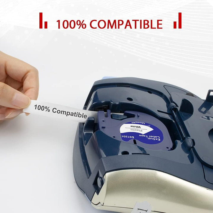 6x Kompatibel Letratag Plastic Bänder mit Dymo 12mm x 4m Etikettenband für LT-100H LT-100T XR 200B Q