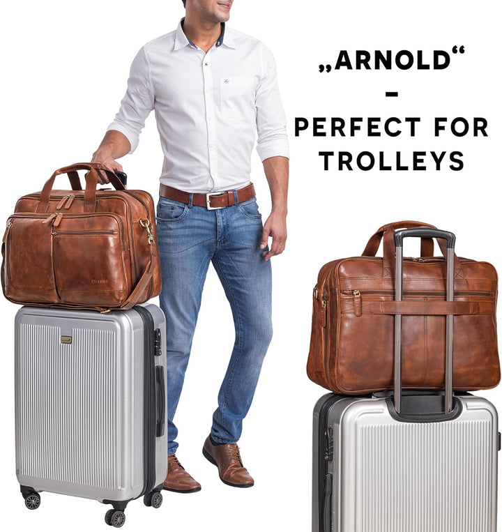STILORD 'Arnold' Geräumige Laptoptasche Leder 17.3 Zoll bis 19 Zoll Vintage Aktentasche Lehrertasche
