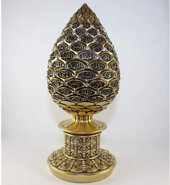 Islamische Tischdeko Gold Ei Skulptur Figur Arabisch 99 Namen Allahs ESMA Asma al Husna (Gold, 6,3)