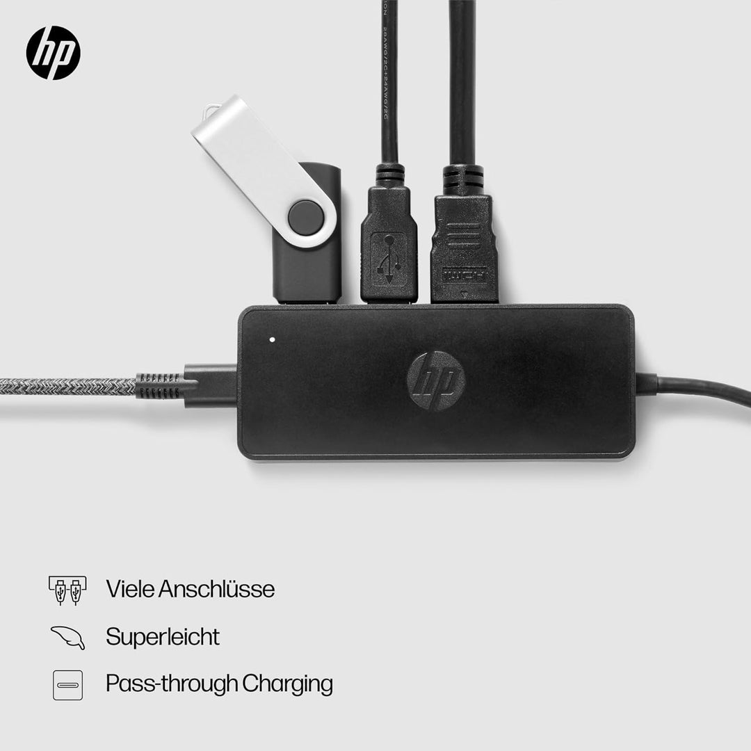 HP 235N8AA USB-C Reisehub G2 (USB Hub, USB C hub, 4 Ports, 2x USB-A, HDMI, VGA) schwarz
