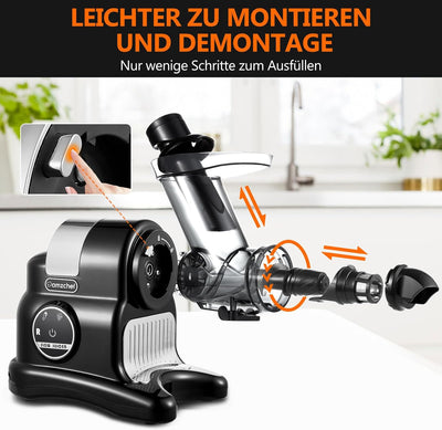 AMZCHEF Entsafter mit 80MM Grosser Einfüllschacht - 150W Entsafter Slow Juicer mit 2 Geschwindigkeit