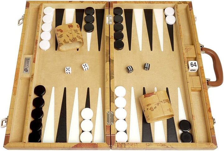 Middleton Games Luxus-Backgammon-Set auf Weltkarte, 18 Zoll – Braun