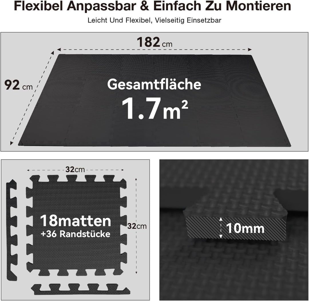 AIRHOP Bodenschutzmatte Fitness Matte Extra Dicke Bodenmatten, rutschfeste Schutzmatten Fitnessraum,