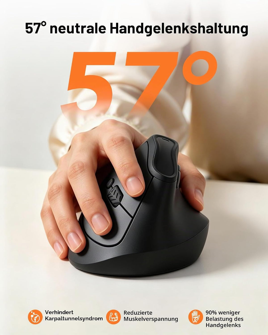 KYSONA 57° Ergonomische Kabellose Tower Maus, Vertikale Leise Ergo Maus, Bluetooth (BT5.0,BT3.0)&2.4
