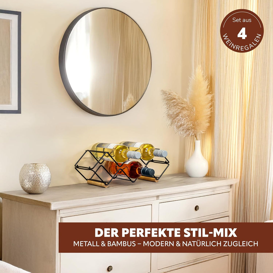 eluno Weinregal 4er-Set für 20 Flaschen, aus Metall und Bambus, stapelbar (ca. 39 x 14,5 x 15 (B/H/T