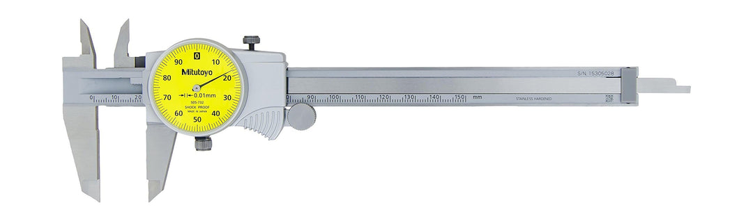 Mitutoyo 505-732 Messschieber, 1 mm pro Drehzahl, 0-150 mm Messbereich, 0,01 mm Genauigkeit